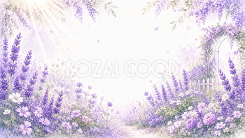 ラベンダーガーデン背景・フレーム【無料・高画質PNG】花畑・自然背景イラスト93393