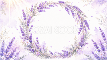 ラベンダーリース背景・フレーム【無料・高画質PNG】花リース・ボタニカル背景イラスト93396