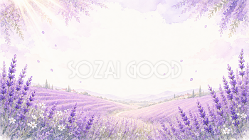 ラベンダーの丘背景・フレーム【無料・高画質PNG】花畑・自然風景イラスト93399