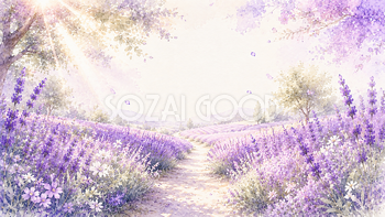 ラベンダー背景・フレーム【無料・高画質PNG】花畑・ボタニカル・癒やし背景イラスト93401