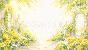 イエローフラワーガーデンフレーム【無料・高画質PNG】花畑風フレーム素材93408