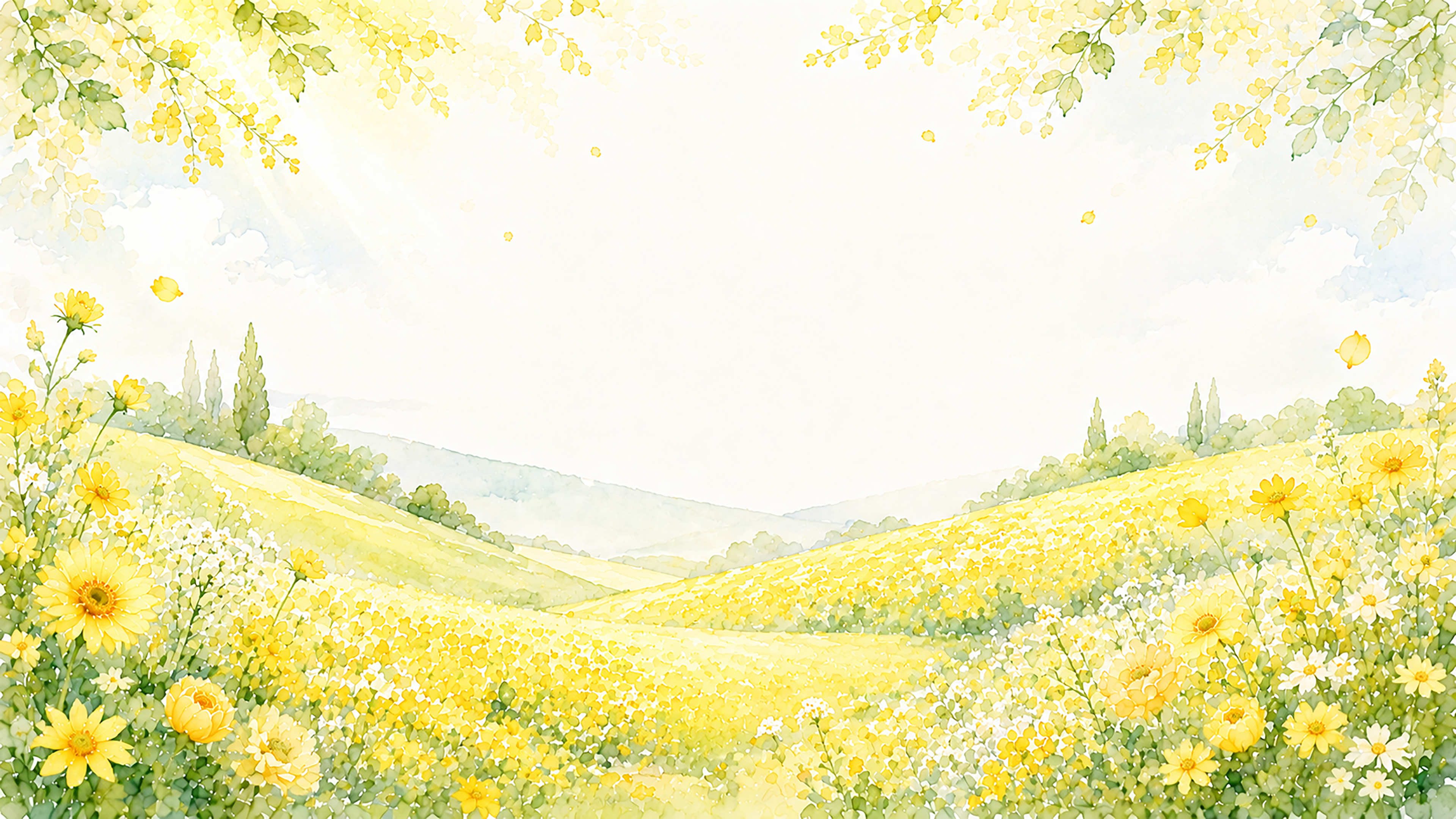 イエローフラワーの丘フレーム【無料・高画質PNG】自然風景の花フレーム素材93412に写真・文字を入れる