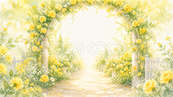 イエローフラワーアーチフレーム【無料・高画質PNG】幻想的な花フレーム素材93413