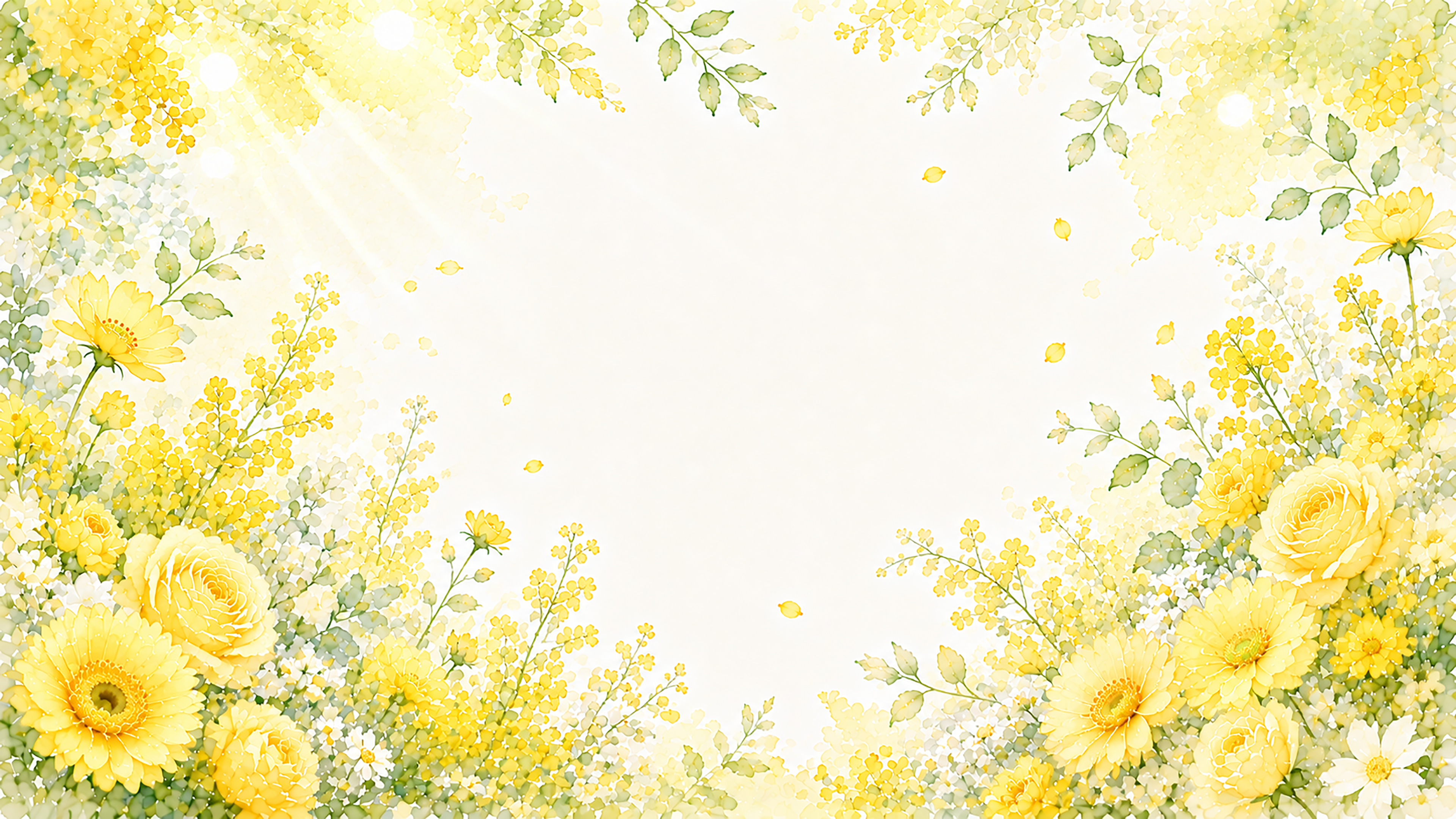 イエローフラワー背景・フレーム【無料・高画質PNG】おしゃれな花フレーム素材93414に写真・文字を入れる