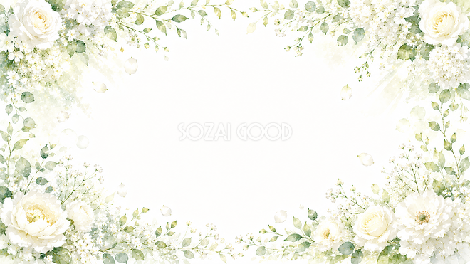 ホワイトフレーム背景【無料・高画質PNG】白い花のおしゃれフレーム素材93445