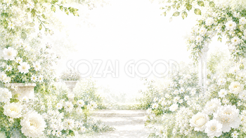 ホワイトフラワーガーデン背景・フレーム【無料・高画質PNG】白い花の庭園素材93447