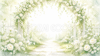 ホワイトフラワーアーチ背景・フレーム【無料・高画質PNG】幻想的な花のアーチ素材93451
