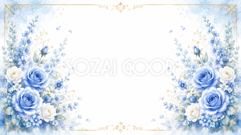 ブルーローズとゴールドフレーム背景・フレーム【無料・高画質PNG】93455