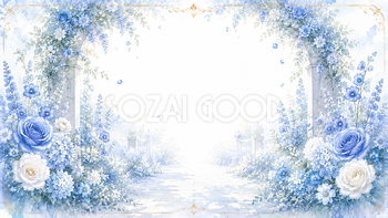 ブルーフラワーアーチ背景・フレーム【無料・高画質PNG】93462