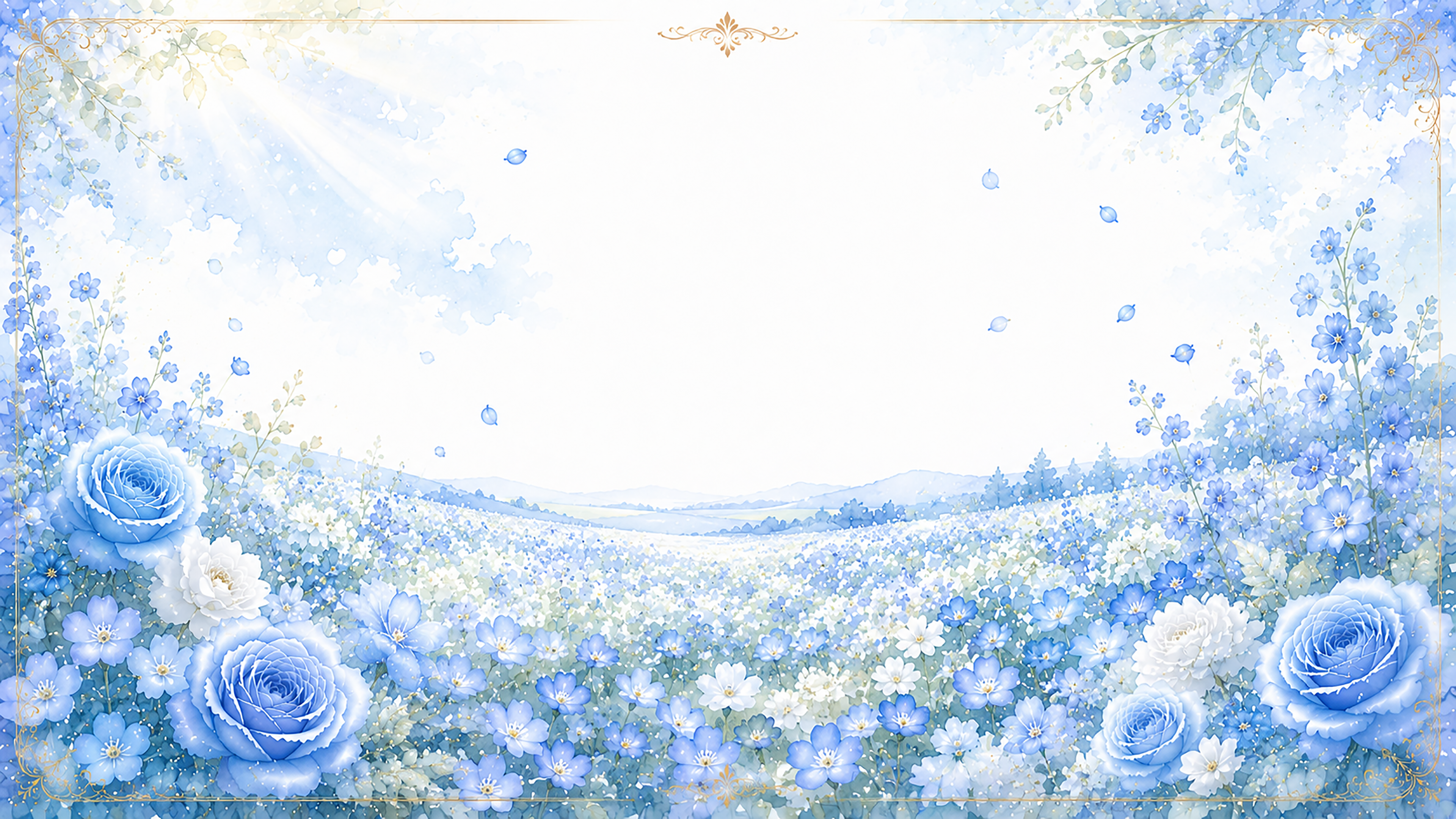 ブルー花畑背景・フレーム【無料・高画質PNG】93463に写真・文字を入れる