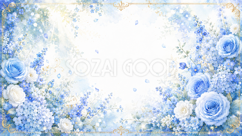 ブルーフラワー背景・フレーム【無料・高画質PNG】ブルーローズと青い花の高級背景93466