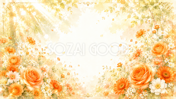 木漏れ日とオレンジフラワー背景｜無料・高画質PNG背景・フレーム93472