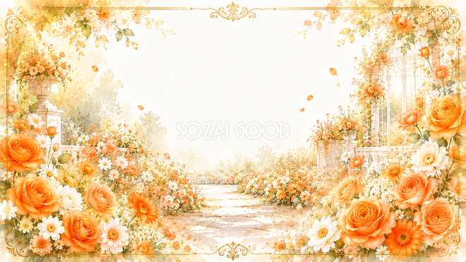 オレンジフラワーガーデン背景|無料・高画質PNG背景・フレーム93473