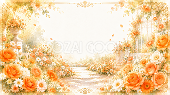 オレンジフラワーガーデン背景｜無料・高画質PNG背景・フレーム93473