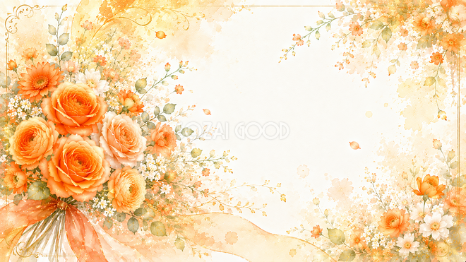 オレンジブーケ背景｜無料・高画質PNG背景・フレーム93474