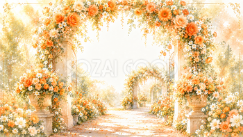 オレンジフラワーアーチ背景｜無料・高画質PNG背景・フレーム93475