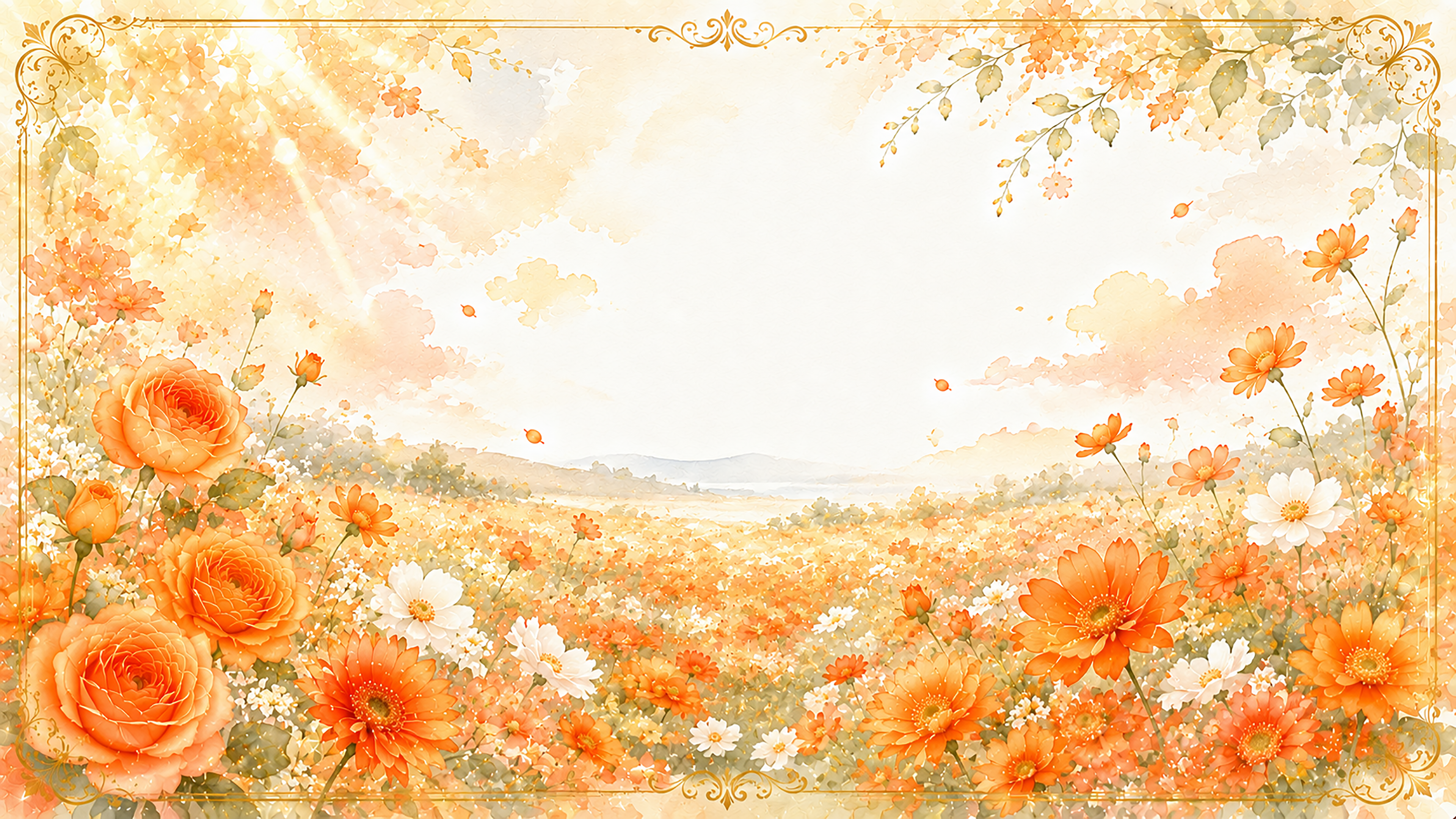 オレンジ花畑背景｜無料・高画質PNG背景・フレーム93476に写真・文字を入れる