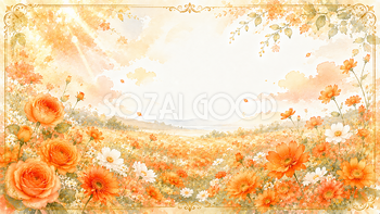オレンジ花畑背景｜無料・高画質PNG背景・フレーム93476