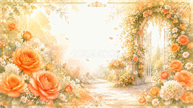 オレンジローズガーデン背景｜無料・高画質PNG背景・フレーム93478
