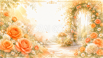 オレンジローズガーデン背景｜無料・高画質PNG背景・フレーム93478
