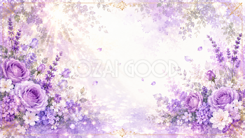 木漏れ日とパープルフラワー背景・フレーム【無料・高画質PNG】93485