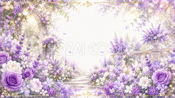 パープルフラワーガーデン背景・フレーム【無料・高画質PNG】93486