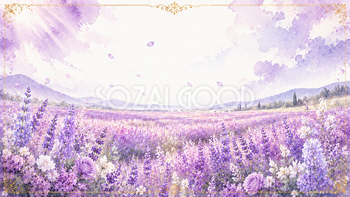 パープル花畑背景・フレーム【無料・高画質PNG】93489