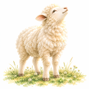 上を見上げる羊イラスト【無料・高画質PNG】93500