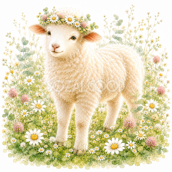 プレミアムフラワー羊の無料イラスト｜花と暮らすプレミアム羊 PNG93518
