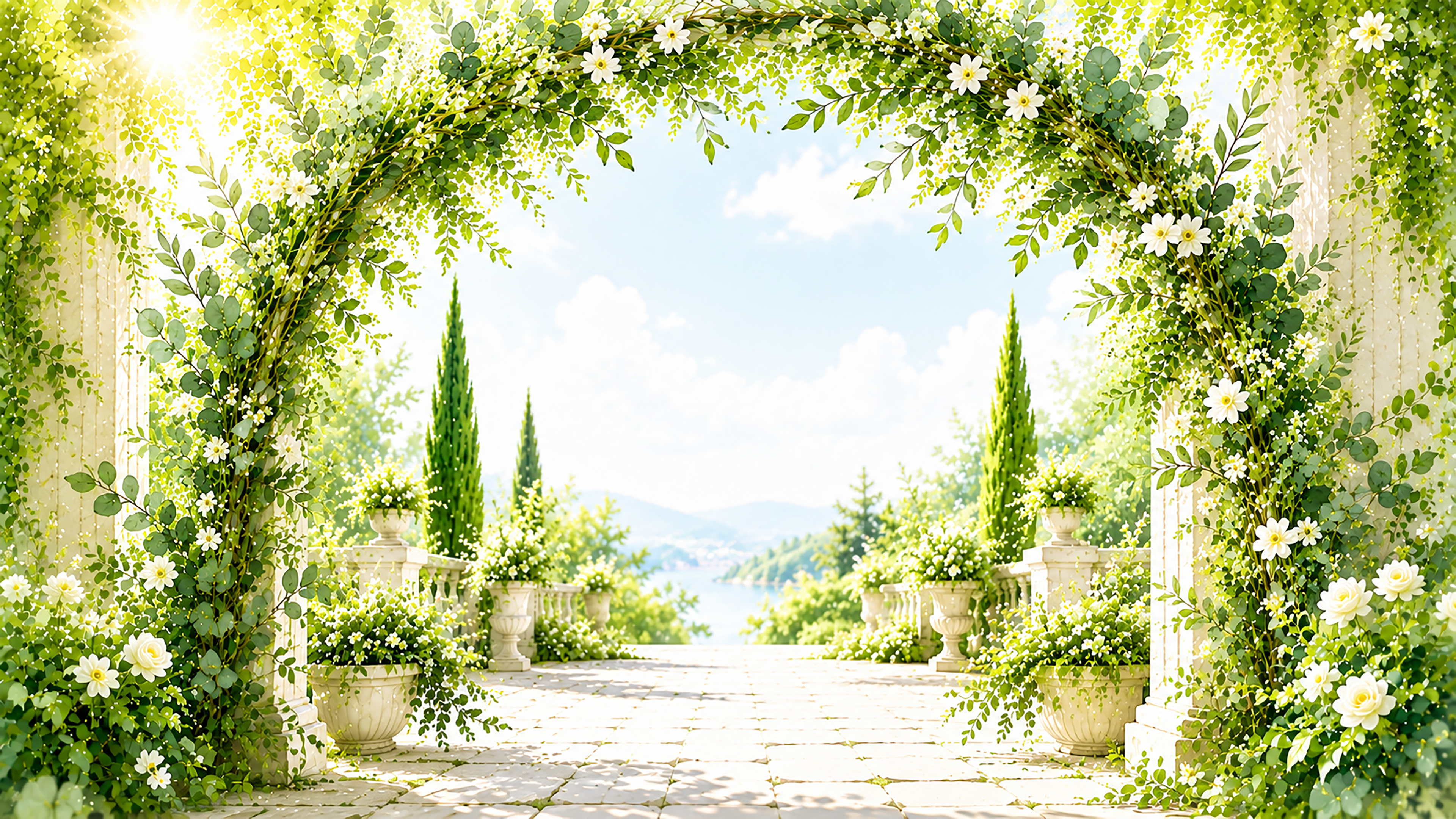 ボタニカルウェディングアーチ背景【無料PNG】高画質・水彩ボタニカルフレーム93520に写真・文字を入れる