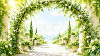 ボタニカルウェディングアーチ背景【無料PNG】高画質・水彩ボタニカルフレーム93520