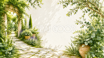 ボタニカルガーデン小道背景【無料PNG】高画質・水彩ガーデン素材93521