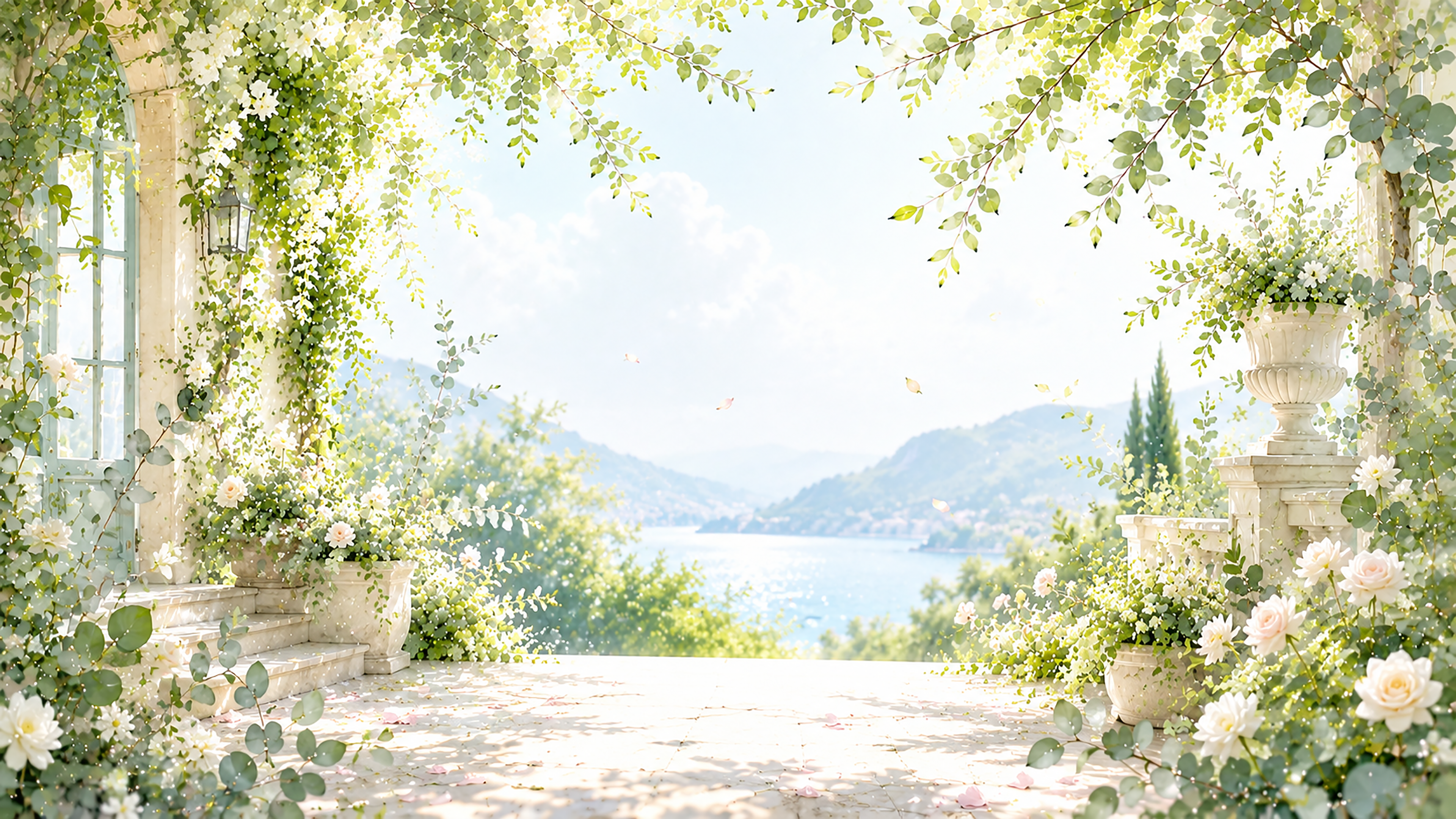 ボタニカルモーニング背景【無料PNG】高画質・朝の自然風景素材93529に写真・文字を入れる
