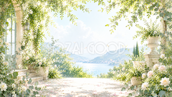 ボタニカルモーニング背景【無料PNG】高画質・朝の自然風景素材93529