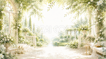 プレミアムボタニカルガーデン背景【無料PNG】高画質・水彩庭園素材93531