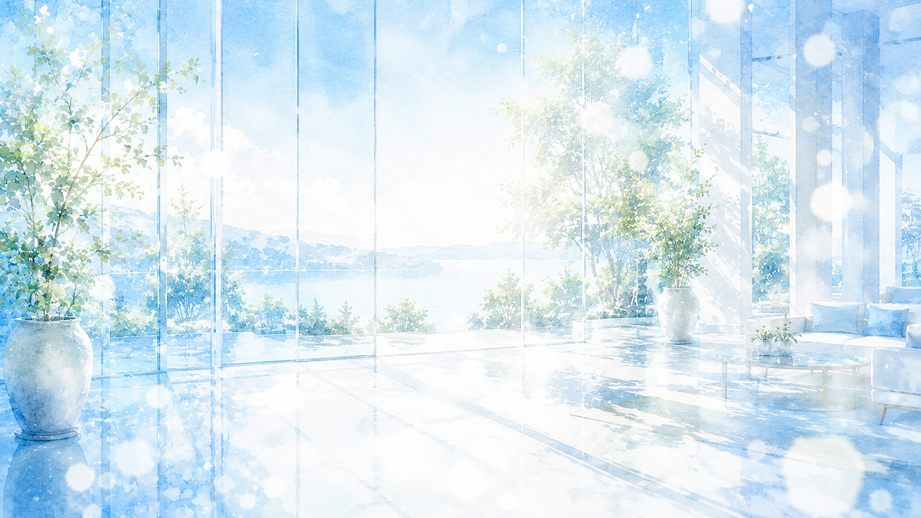 Blue Glass Reflection 背景素材【無料PNG】ガラス越しの自然光と青空背景93573に写真・文字を入れる