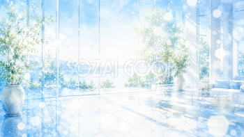 Blue Glass Reflection 背景素材【無料PNG】ガラス越しの自然光と青空背景93573