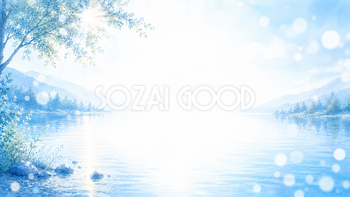 Lakeside Blue Glow 背景素材【無料PNG】湖畔と朝日の癒やし背景93575