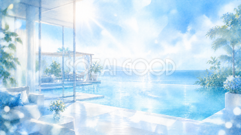 Blue Resort Lounge 背景素材【無料PNG】リゾートホテルの青い光背景93580