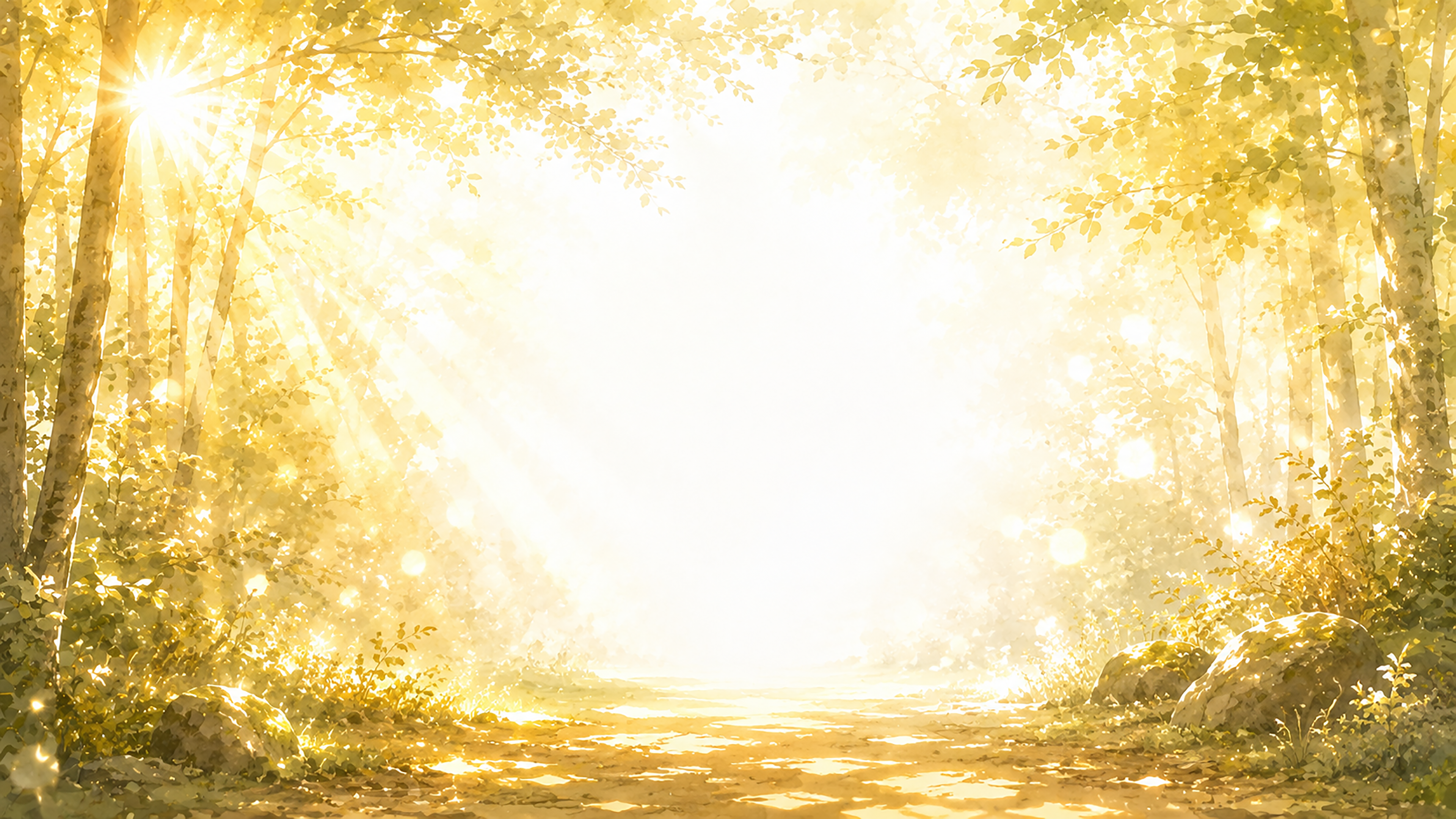 Golden Forest Light 背景素材【無料PNG】木漏れ日が美しい森林背景93586に写真・文字を入れる