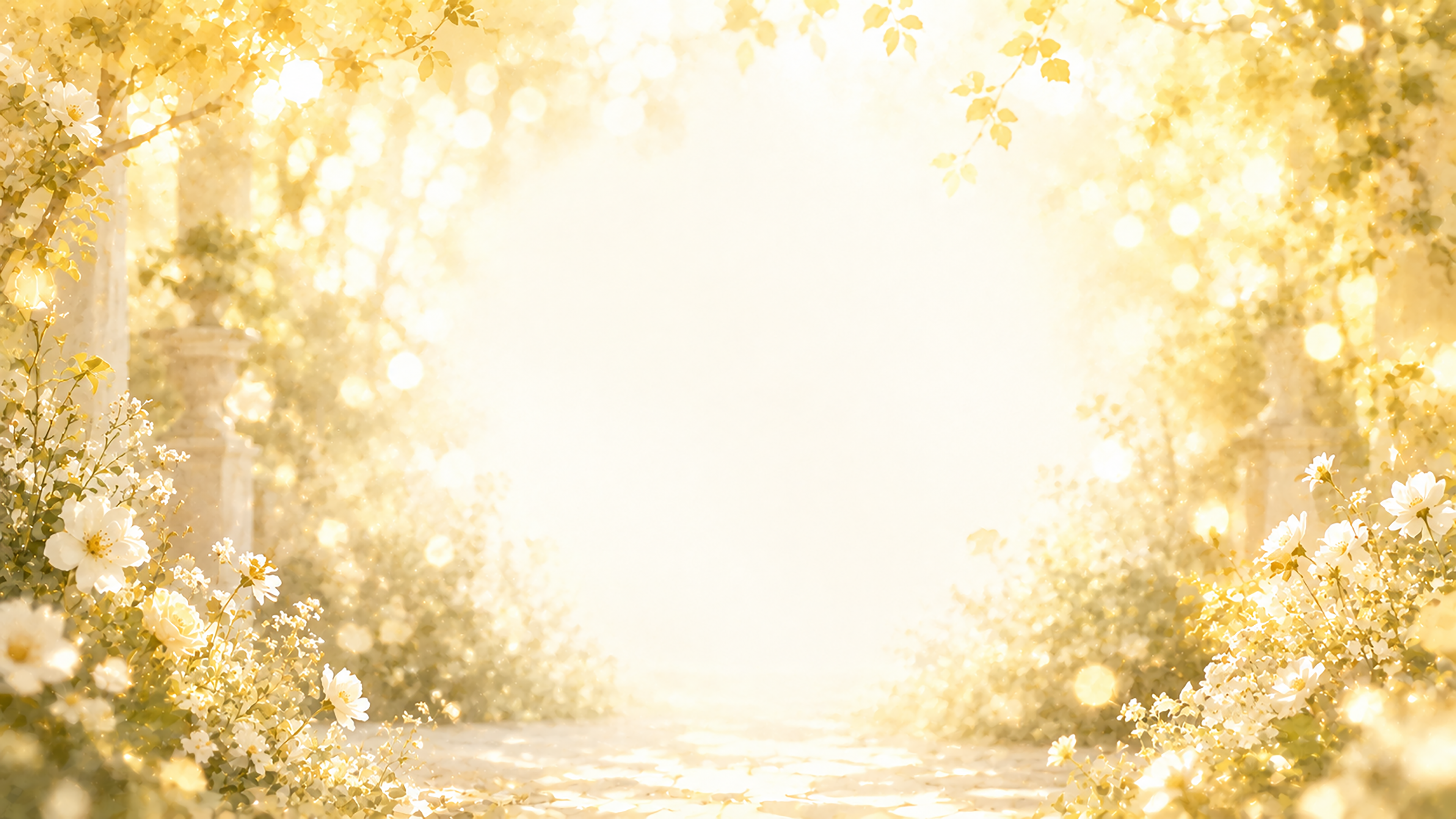 Golden Bokeh Garden 背景素材【無料PNG】黄金色の玉ボケと庭園背景93588に写真・文字を入れる