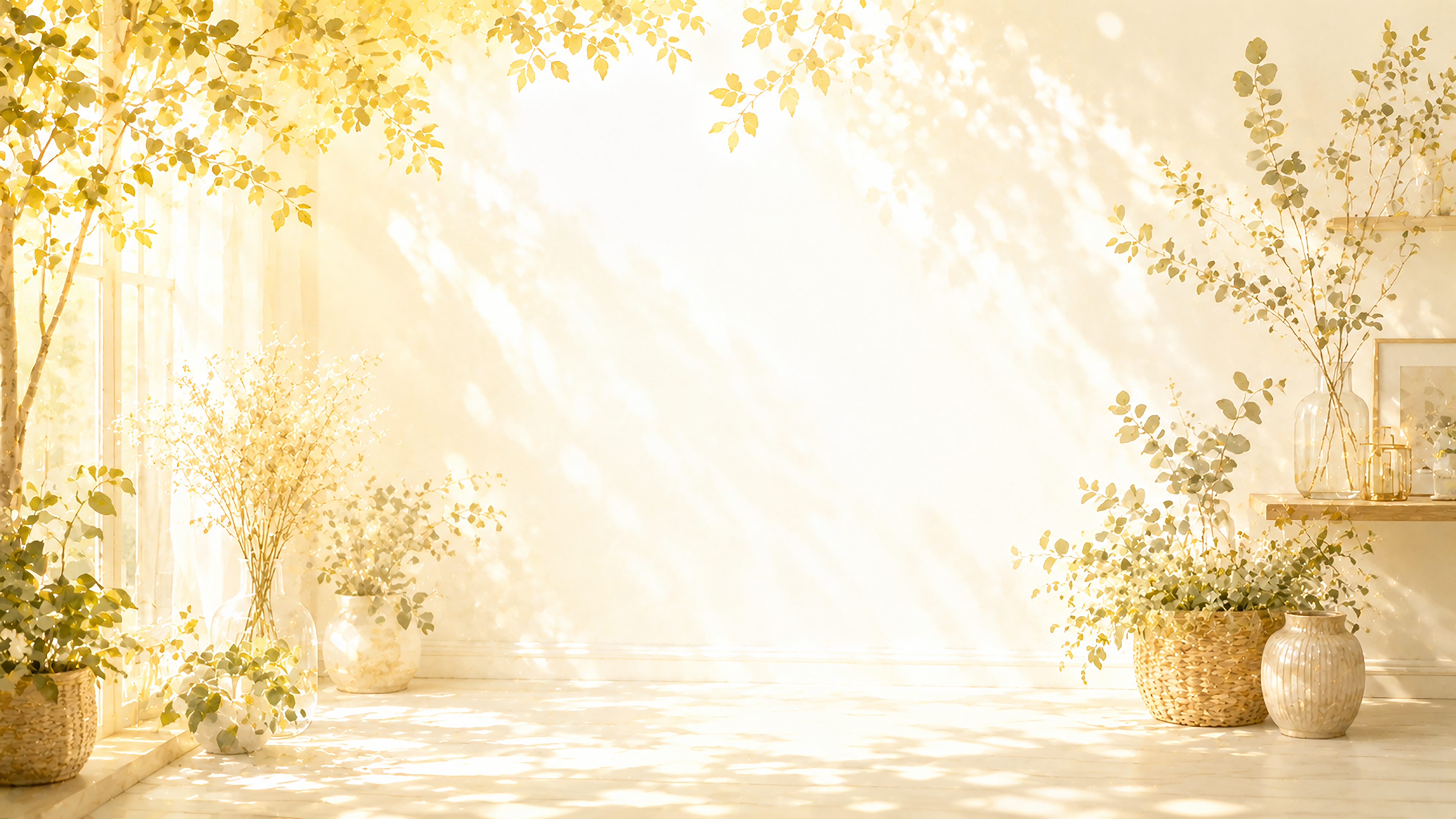 Golden Botanical Light 背景素材【無料PNG】ボタニカルと黄金色の光背景93590に写真・文字を入れる