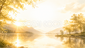 Golden Lake Reflection 背景素材【無料PNG】湖面に映る黄金色の光背景93591