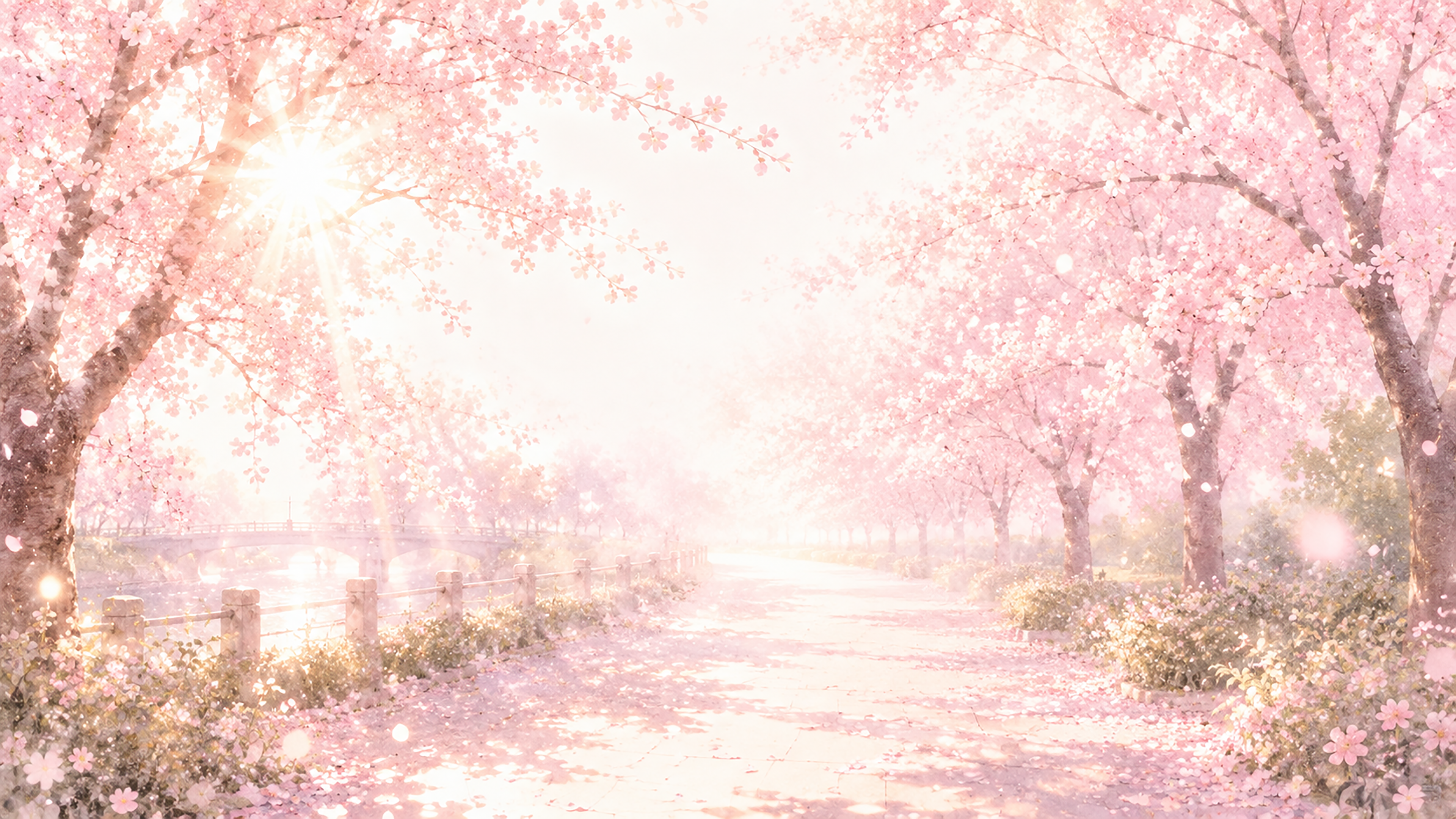 桜の朝日背景素材【無料PNG】Pink Blossom Morning93598に写真・文字を入れる