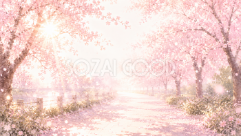 桜の朝日背景素材【無料PNG】Pink Blossom Morning93598