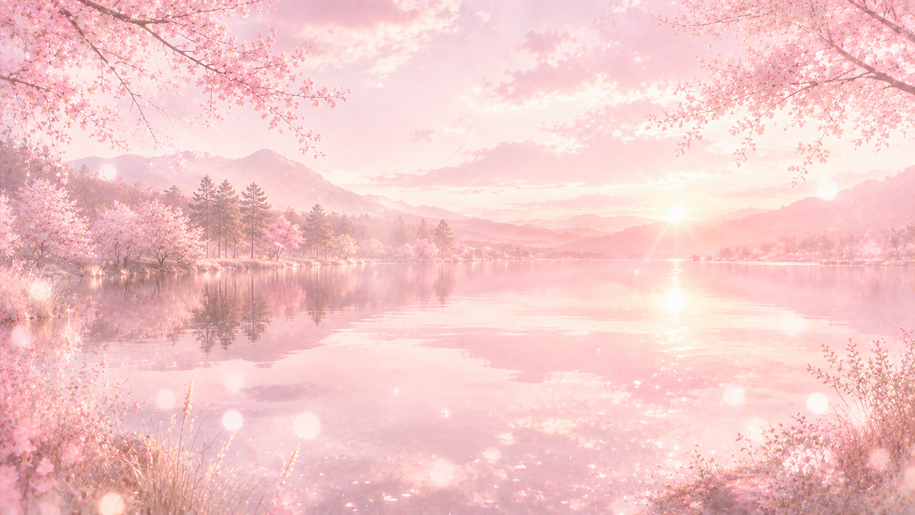 Pink Lake Reflection 背景素材【無料PNG】93605に写真・文字を入れる