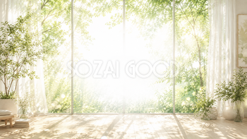 森を望む窓辺の朝背景イラスト｜Forest Window Morning【無料・高画質PNG】93638