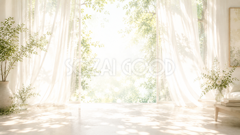 白いカーテンと自然光の背景イラスト｜White Curtain Light【無料・高画質PNG】93639
