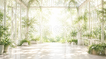 ガラスルームと植物の背景イラスト｜Botanical Glass Room【無料・高画質PNG】93640