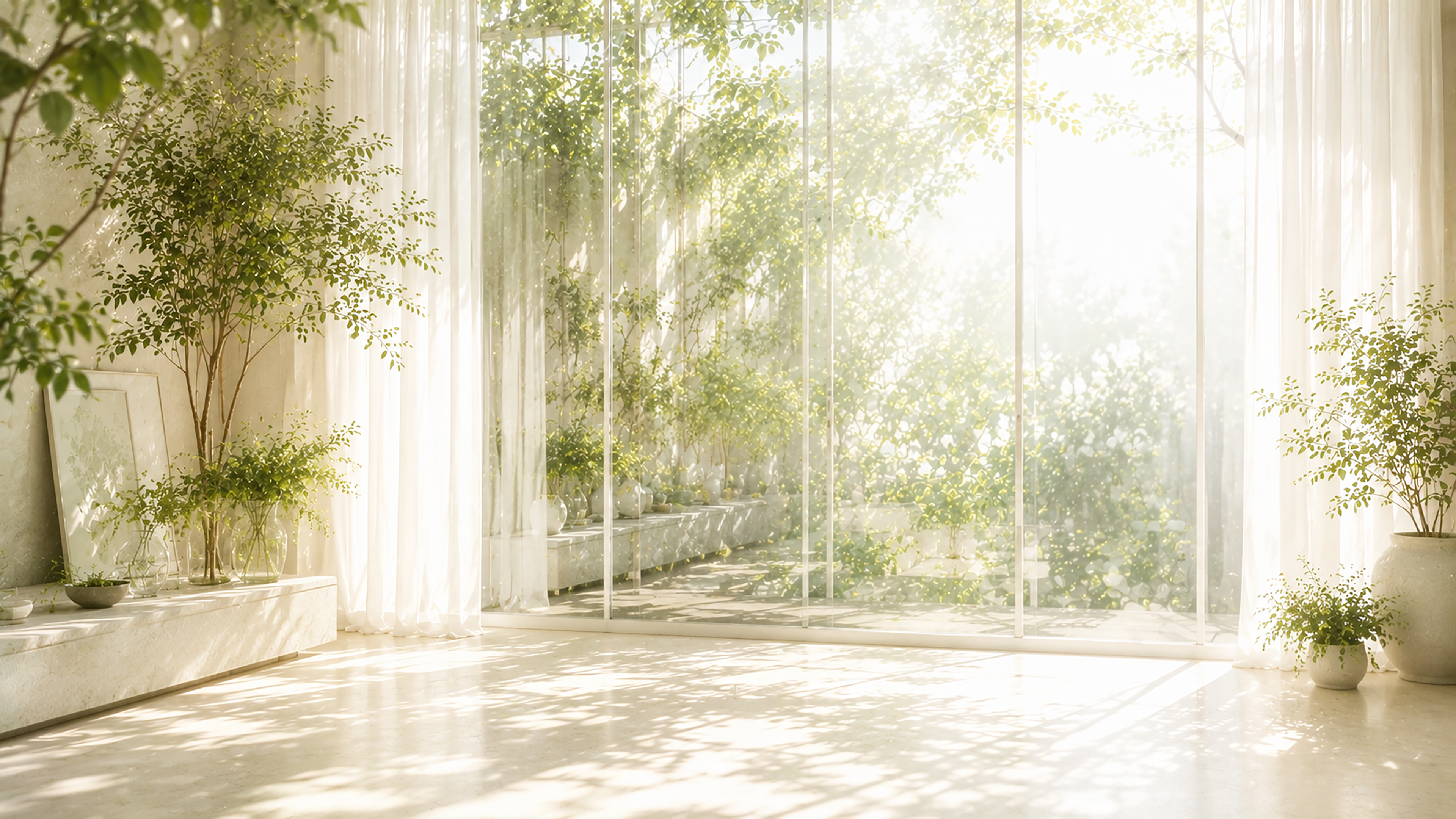 ガラスに映る緑と光の背景イラスト｜Green Window Reflection【無料・高画質PNG】93644に写真・文字を入れる
